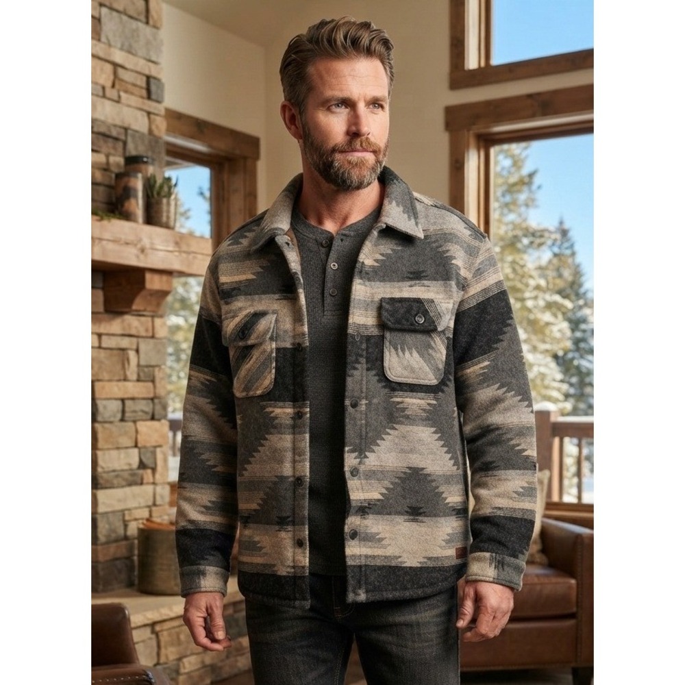 Jachs New York Wool Blend Shirt Jacket Southwestern Mens XXL Faux Fur Lined Gray